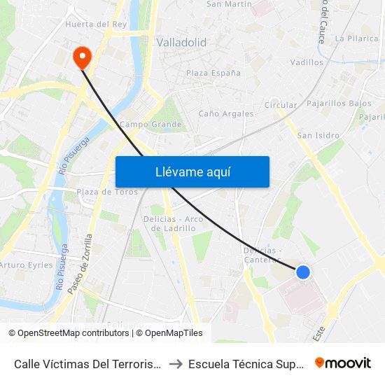 Calle Víctimas Del Terrorismo Hospital Río Hortega to Escuela Técnica Superior De Arquitectura map