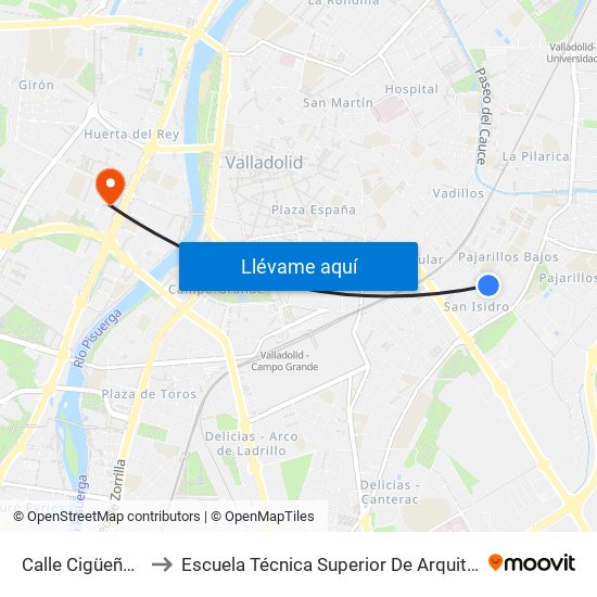 Calle Cigüeña 14 to Escuela Técnica Superior De Arquitectura map
