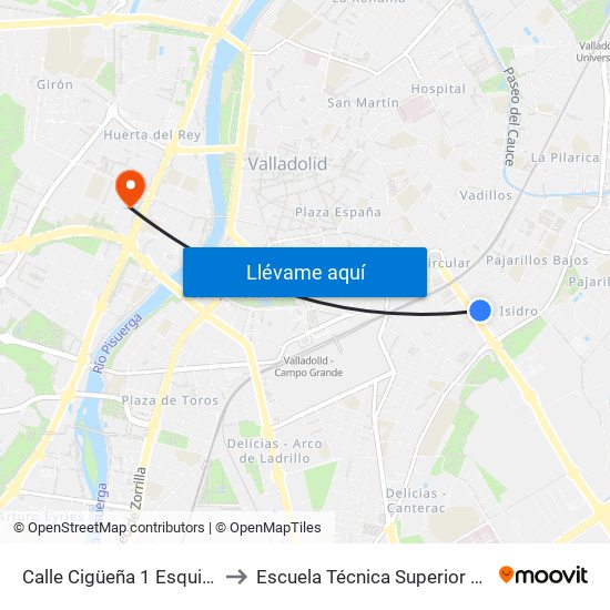 Calle Cigüeña 1 Esquina San Isidro to Escuela Técnica Superior De Arquitectura map