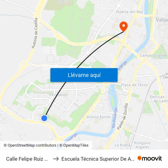 Calle Felipe Ruiz Martín 6 to Escuela Técnica Superior De Arquitectura map