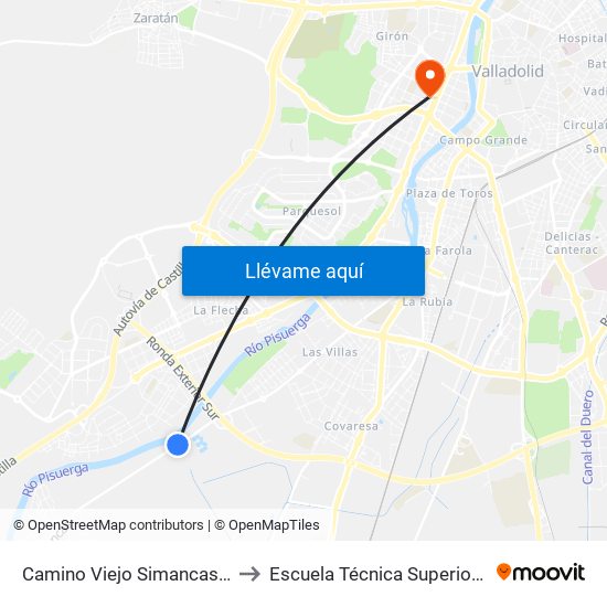 Camino Viejo Simancas El Barrio to Escuela Técnica Superior De Arquitectura map