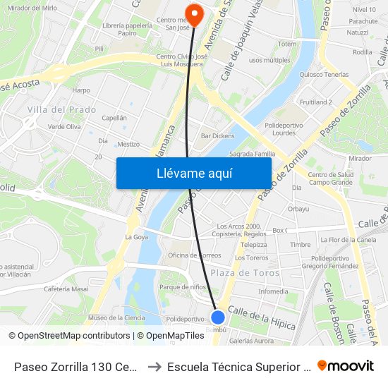 Paseo Zorrilla 130 Centro Comercial to Escuela Técnica Superior De Arquitectura map