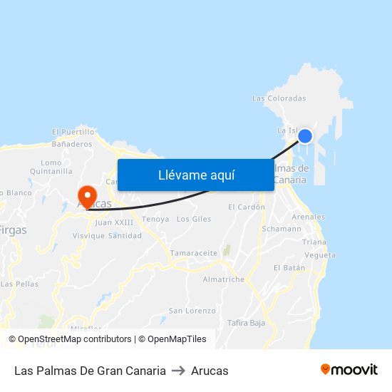 Las Palmas De Gran Canaria to Arucas map