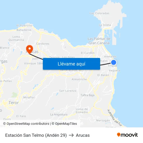 Estación San Telmo (Andén 29) to Arucas map