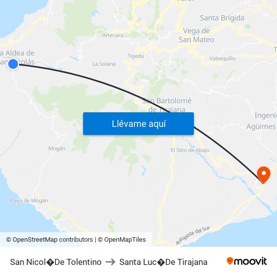 San Nicol�De Tolentino to Santa Luc�De Tirajana map