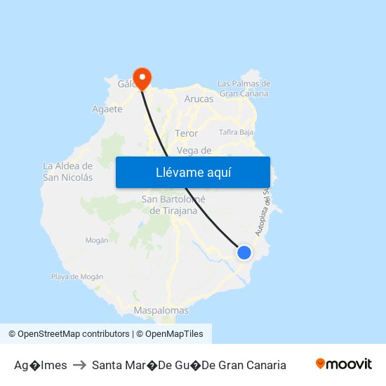 Ag�Imes to Santa Mar�De Gu�De Gran Canaria map