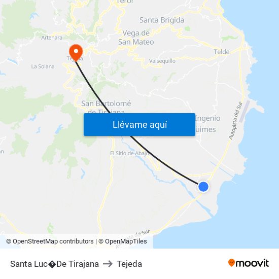 Santa Luc�De Tirajana to Tejeda map