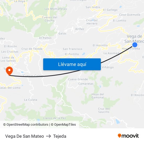 Vega De San Mateo to Tejeda map