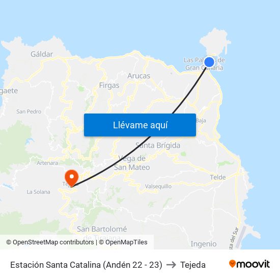 Estación Santa Catalina (Andén 22 - 23) to Tejeda map