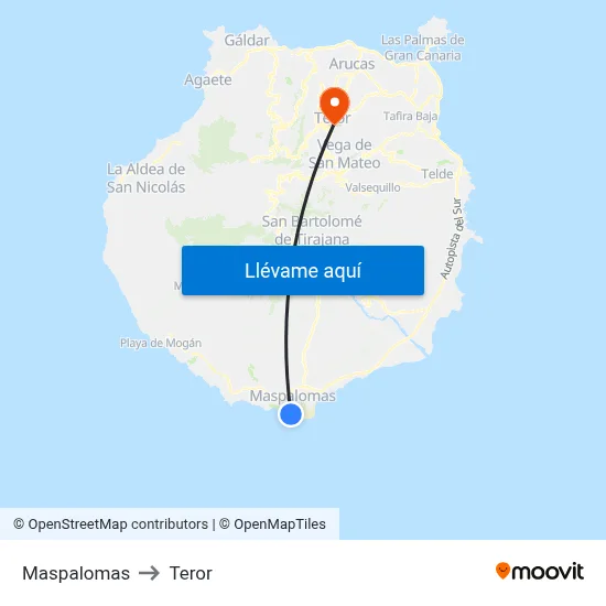 Maspalomas to Teror map