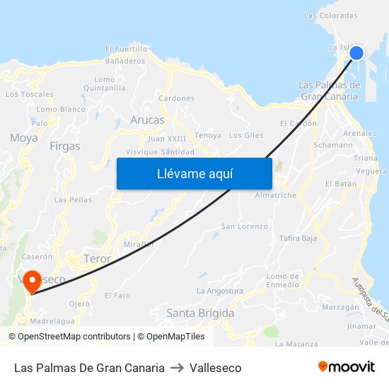 Las Palmas De Gran Canaria to Valleseco map