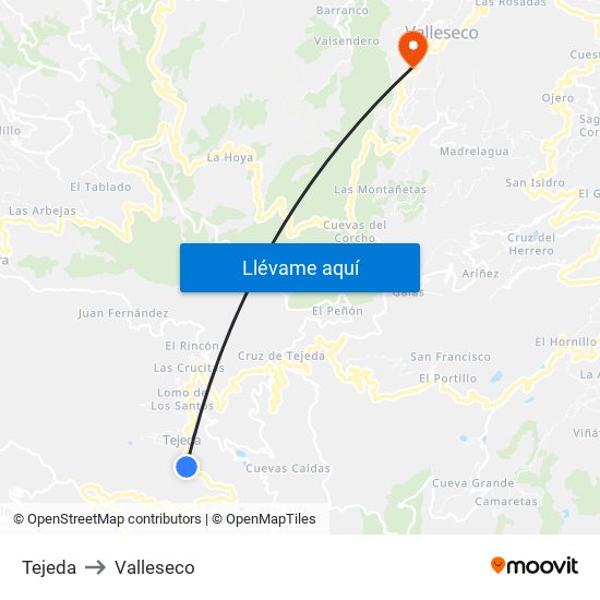 Tejeda to Valleseco map