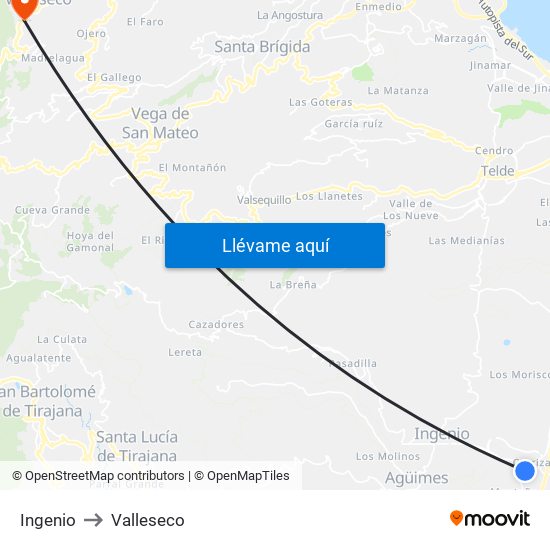 Ingenio to Valleseco map