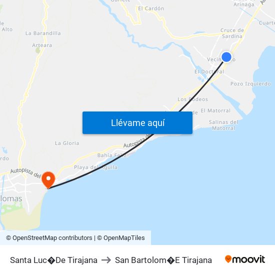Santa Luc�De Tirajana to San Bartolom�E Tirajana map