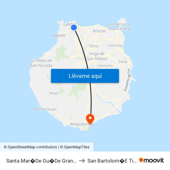 Santa Mar�De Gu�De Gran Canaria to San Bartolom�E Tirajana map