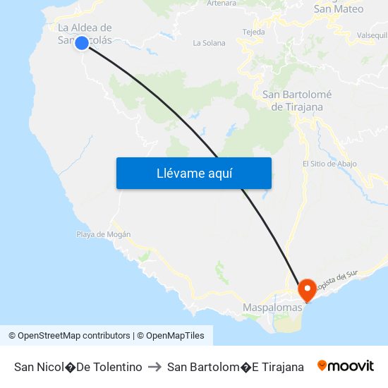 San Nicol�De Tolentino to San Bartolom�E Tirajana map