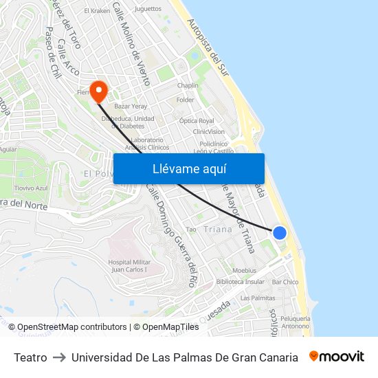 Teatro to Universidad De Las Palmas De Gran Canaria map