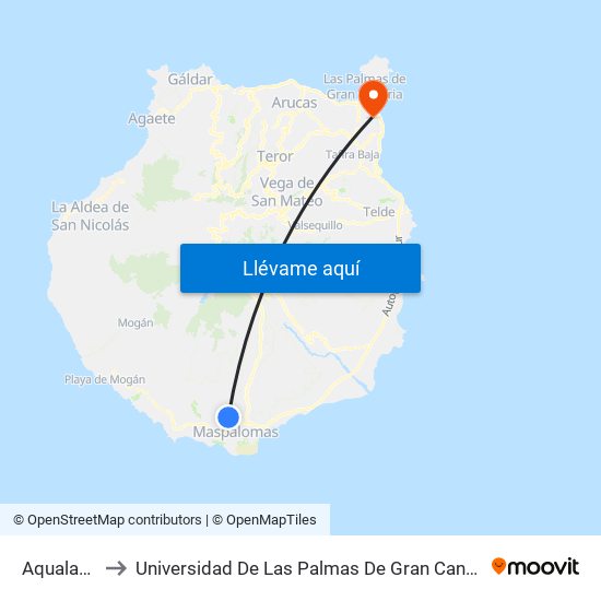 Aqualand to Universidad De Las Palmas De Gran Canaria map