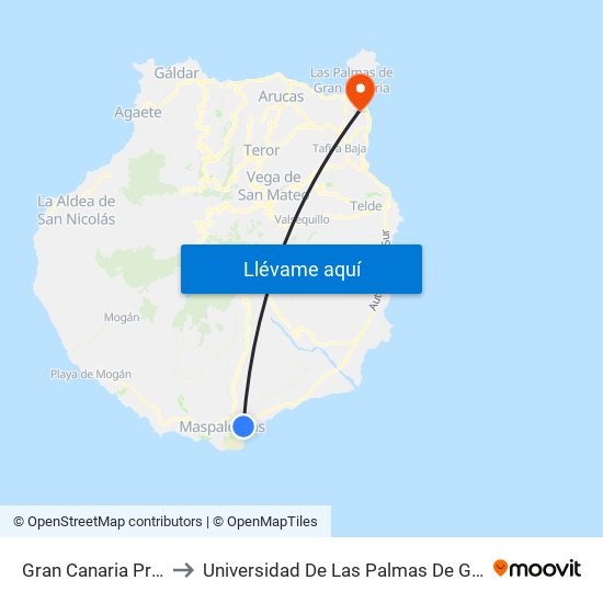 Gran Canaria Princess to Universidad De Las Palmas De Gran Canaria map