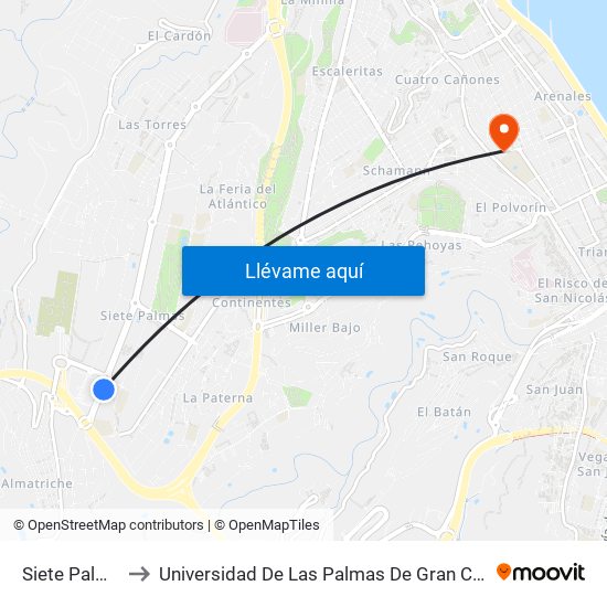 Siete Palmas to Universidad De Las Palmas De Gran Canaria map