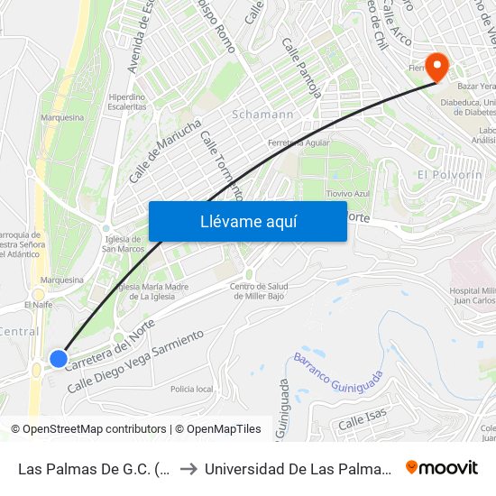 Las Palmas De G.C. (Cc La Ballena) to Universidad De Las Palmas De Gran Canaria map
