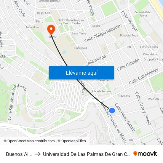 Buenos Aires to Universidad De Las Palmas De Gran Canaria map