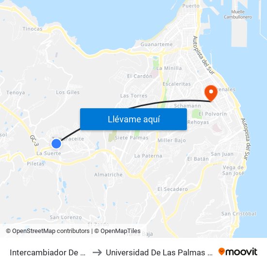 Intercambiador De Tamaraceite to Universidad De Las Palmas De Gran Canaria map
