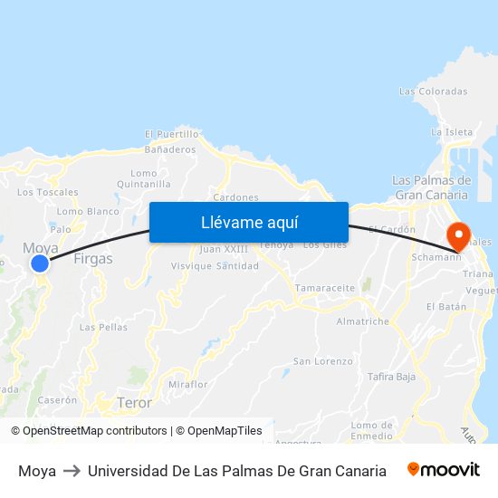 Moya to Universidad De Las Palmas De Gran Canaria map