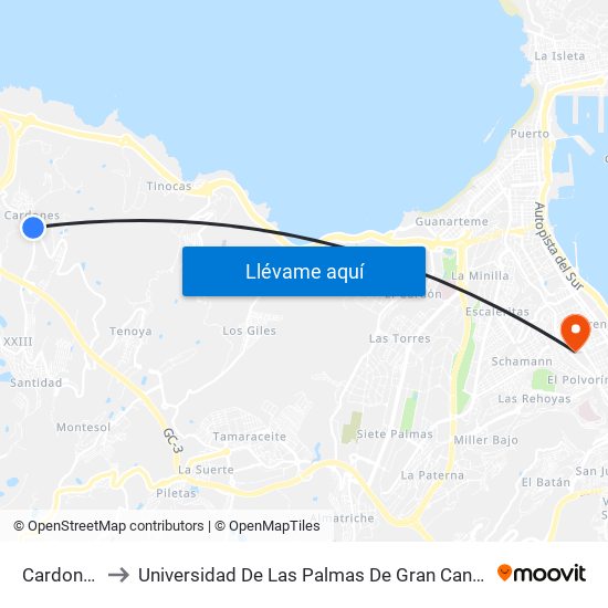 Cardones to Universidad De Las Palmas De Gran Canaria map