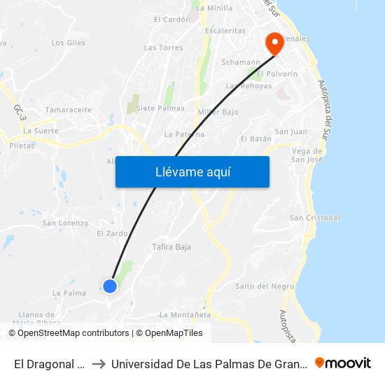 El Dragonal Alto to Universidad De Las Palmas De Gran Canaria map