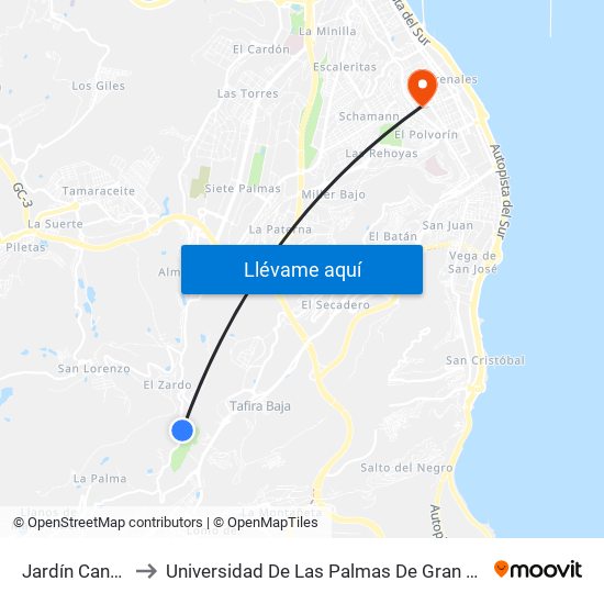 Jardín Canario to Universidad De Las Palmas De Gran Canaria map