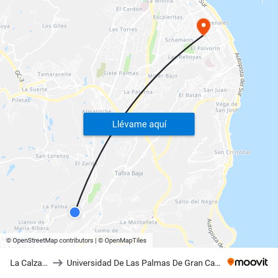 La Calzada to Universidad De Las Palmas De Gran Canaria map