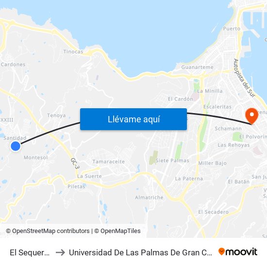 El Sequero 2 to Universidad De Las Palmas De Gran Canaria map