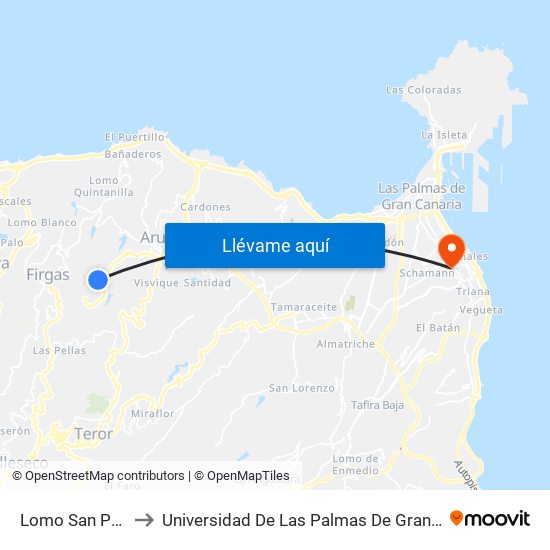 Lomo San Pedro to Universidad De Las Palmas De Gran Canaria map