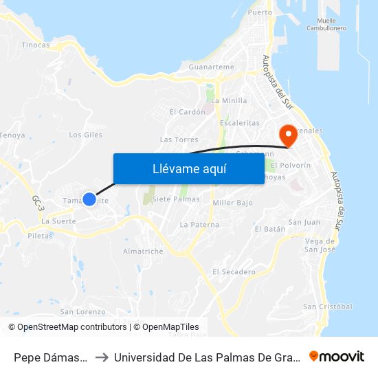 Pepe Dámaso, 17 to Universidad De Las Palmas De Gran Canaria map