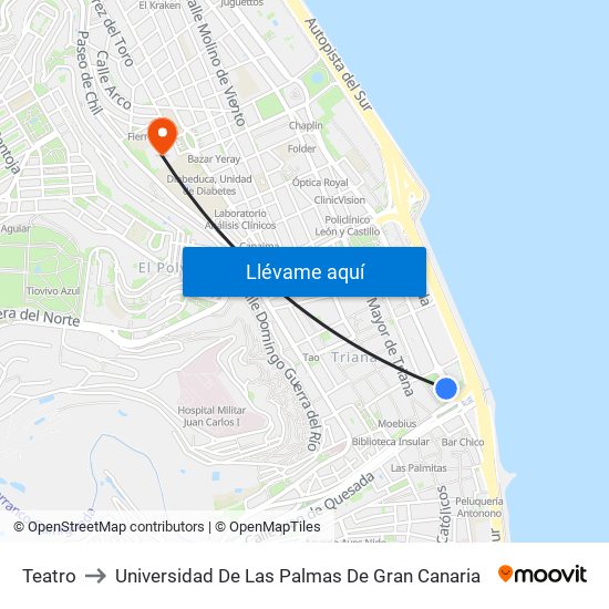 Teatro to Universidad De Las Palmas De Gran Canaria map