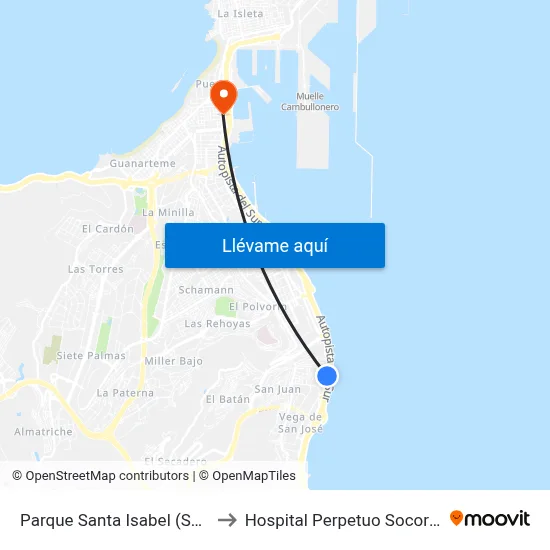 Parque Santa Isabel (Sur) to Hospital Perpetuo Socorro map