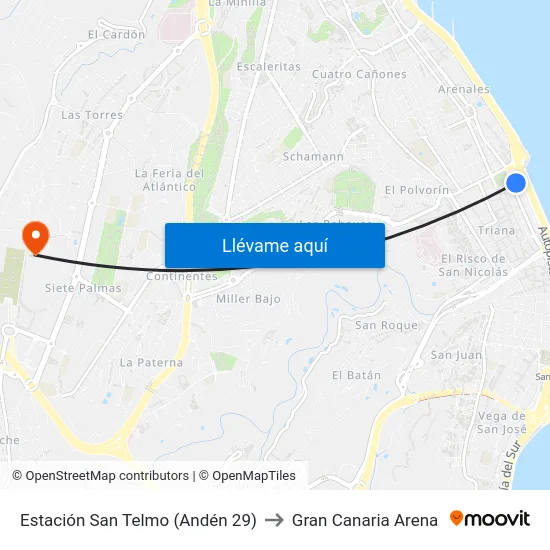 Estación San Telmo (Andén 29) to Gran Canaria Arena map