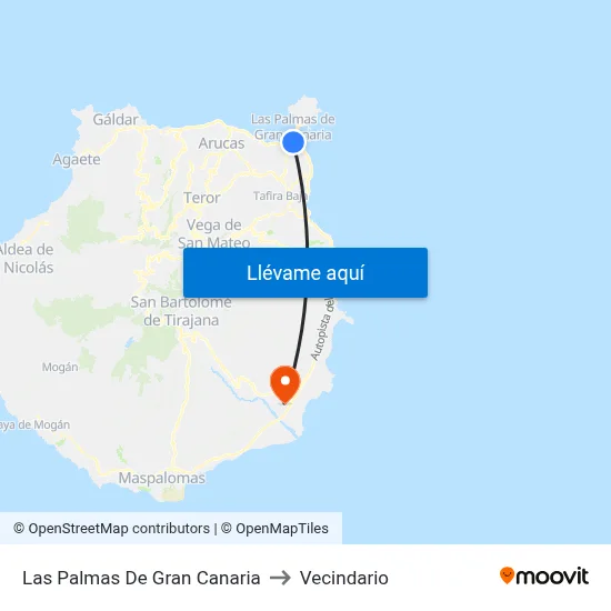 Las Palmas De Gran Canaria to Vecindario map