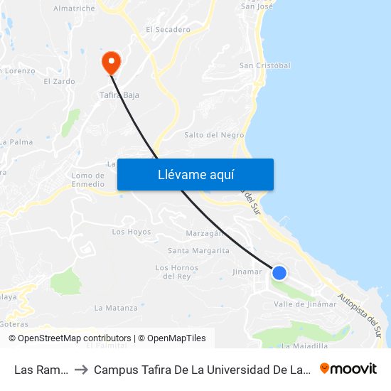 Las Ramblas B4 to Campus Tafira De La Universidad De Las Palmas De Gran Canaria map