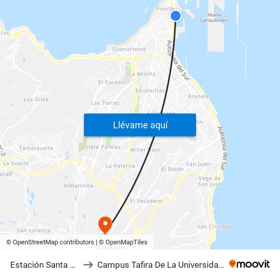 Estación Santa Catalina (Andén 18) to Campus Tafira De La Universidad De Las Palmas De Gran Canaria map