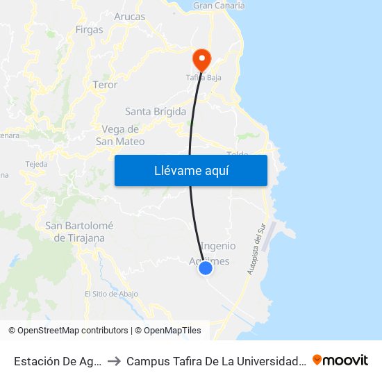 Estación De Agüimes (Andén 4) to Campus Tafira De La Universidad De Las Palmas De Gran Canaria map