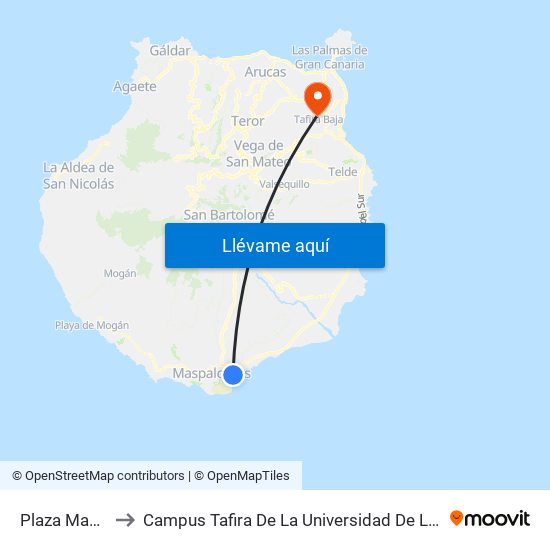 Plaza Maspalomas to Campus Tafira De La Universidad De Las Palmas De Gran Canaria map