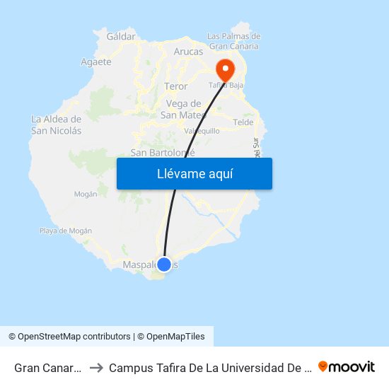 Gran Canaria Princess to Campus Tafira De La Universidad De Las Palmas De Gran Canaria map