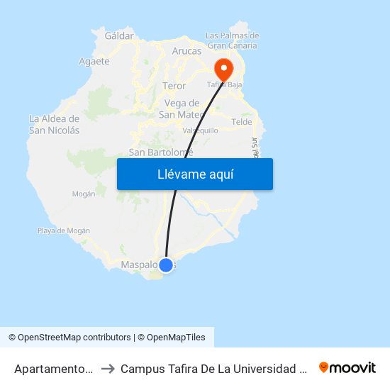 Apartamentos Los Angeles to Campus Tafira De La Universidad De Las Palmas De Gran Canaria map