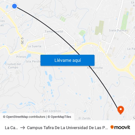 La Cazuela to Campus Tafira De La Universidad De Las Palmas De Gran Canaria map