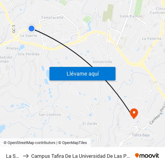 La Suerte to Campus Tafira De La Universidad De Las Palmas De Gran Canaria map