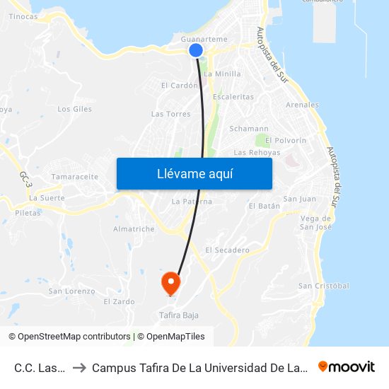 C.C. Las Arenas to Campus Tafira De La Universidad De Las Palmas De Gran Canaria map