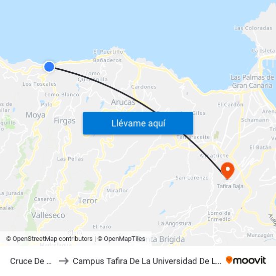 Cruce De San Felipe to Campus Tafira De La Universidad De Las Palmas De Gran Canaria map