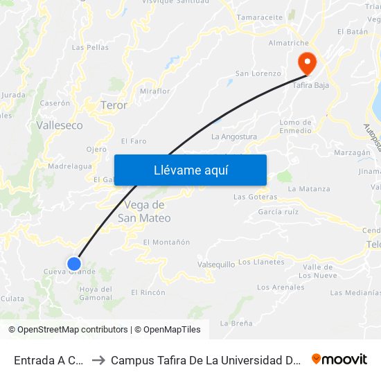 Entrada A Cueva Grande to Campus Tafira De La Universidad De Las Palmas De Gran Canaria map